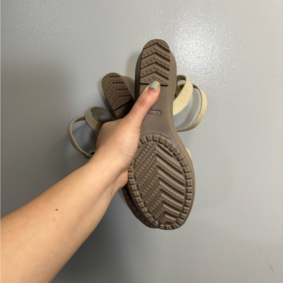 Crocs Taupe Color Ankle Strap Wedge Sandal - Size 9 - Picture 6 of 7